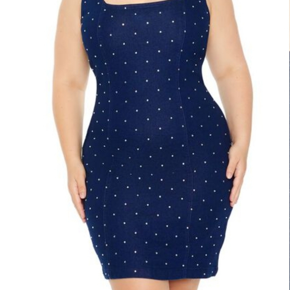 PLUS SIZE RHINESTONE DENIM DRESS